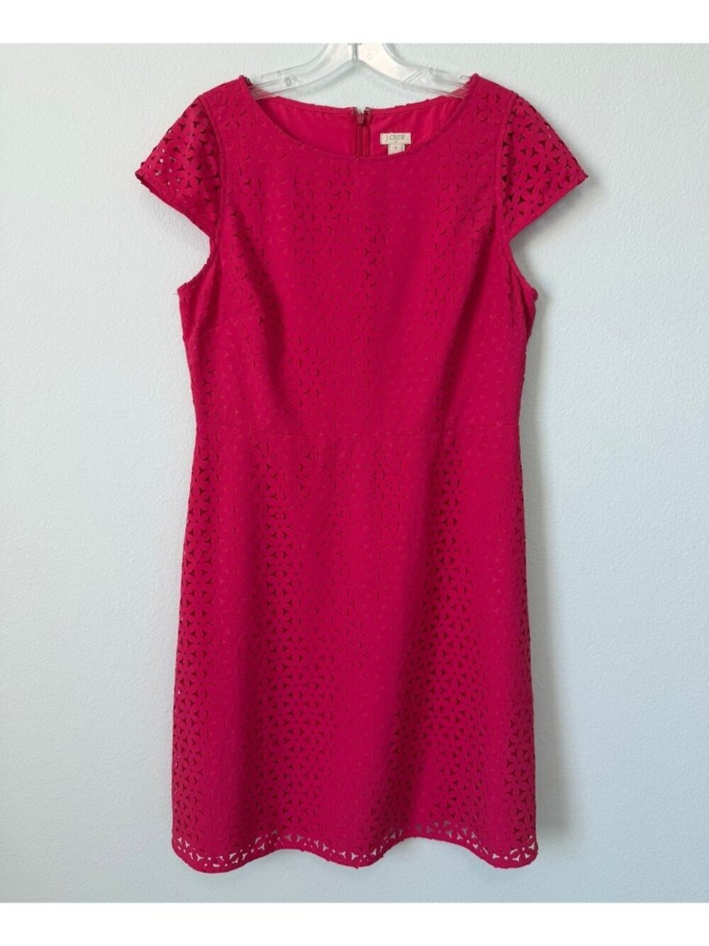 J. Crew Short Cap Sleeve Round Neck Geo Eyelet Laser-Cut Pink Dress Size 12